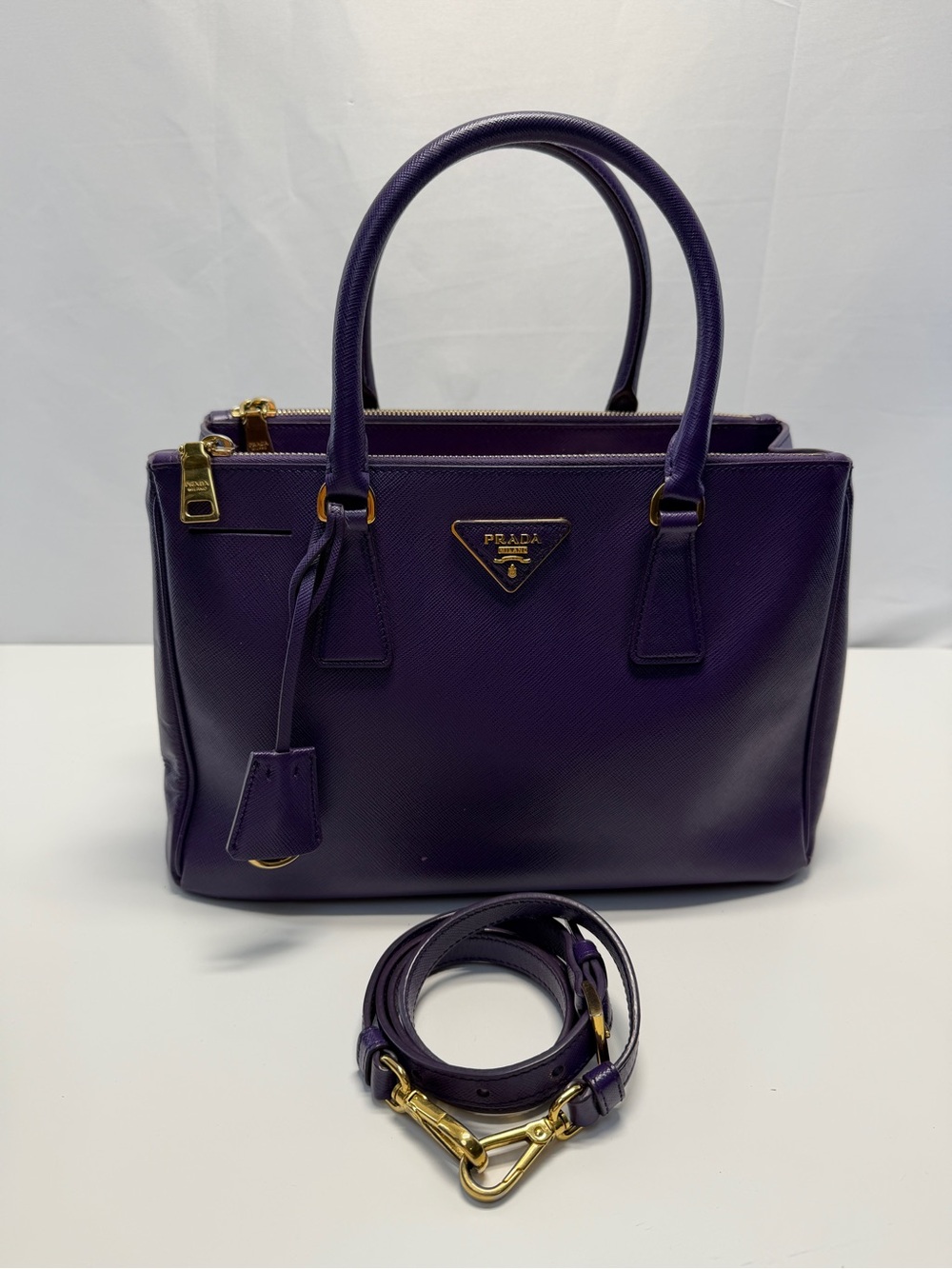 Prada Purple Saffiano Leather Top-Handle Satchel with Strap